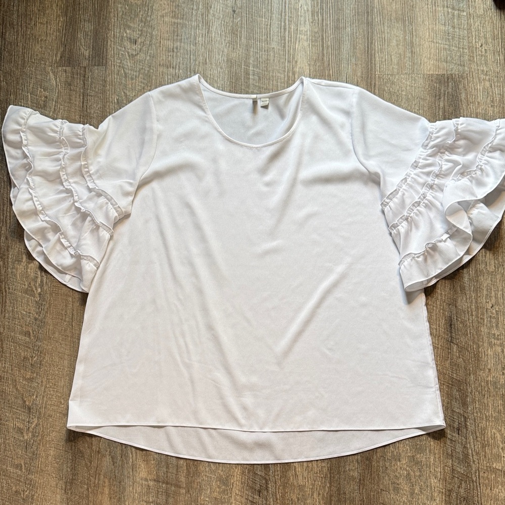 Cato White Layered Ruffle Sleeve Blouse